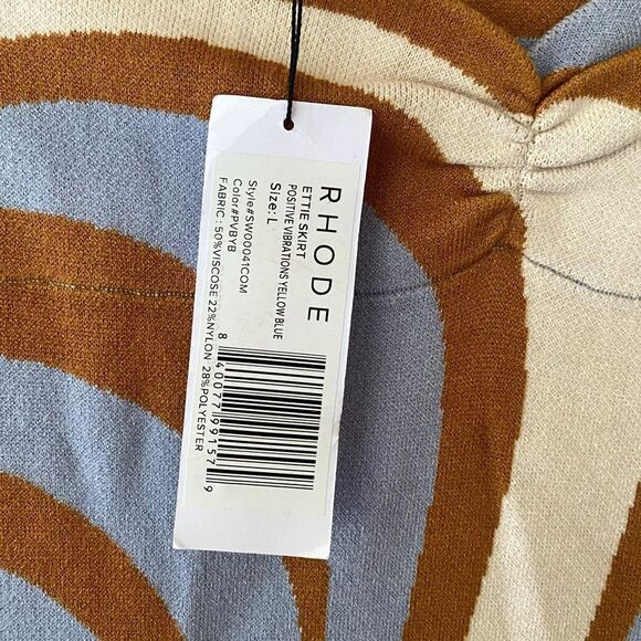 RHODE Ettie Floral Knit Midi Skirt Blue Brown Maxi Pencil Skirt Slit NWT L - Picture 8 of 12